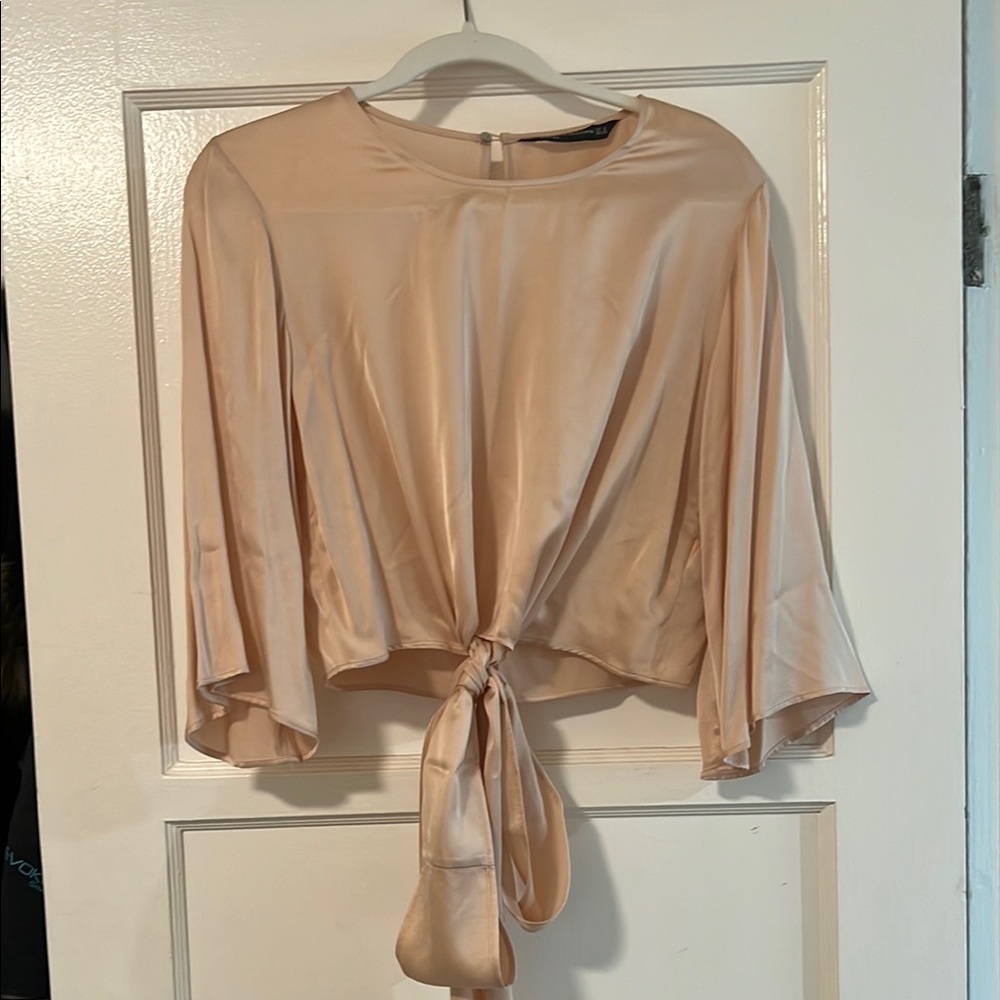 Zara Elegant Cream Tie-Front Blouse